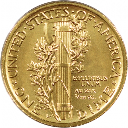 Bullion 2016-W MERCURY DIME CENTENNIAL 1/10 OZ GOLD COIN, .9999 UNCIRCULTED W/ BOX & COA