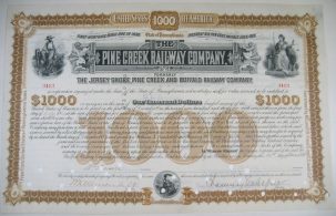 Other Collectibles 1885 PINE CREEK RAILWAY BOND CERT W VANDERBILT-CHAUNCEY DEPEW SIGNED EXC/NR MINT