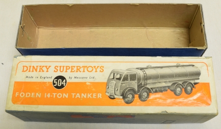 Dinky 1948 DINKY #504 FODEN TANKER, FR/GOOD MODEL (PAINT CHIPS) W/ GOOD+ BOX. CAT $450