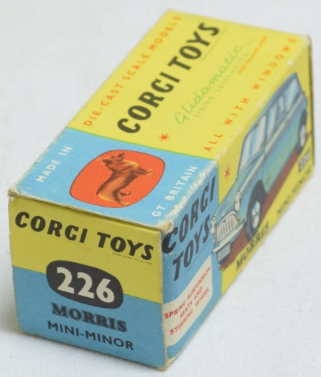 Corgi CORGI #226 MORRIS MINI MINOR, LIGHT BLUE W/ RED INTERIOR, SPUN HUBS, NR-MINT/BOX