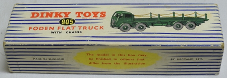 Dinky DINKY #905 FODEN FLAT TRUCK W/ CHAINS, GREEN, NEAR-MINT W/ EXC BLUE STRIPED BOX