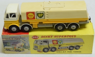 Dinky DINKY #944 SHELL BP FUEL TANKER, GREY CHASSIS & HUBS, EXC MODEL, EXC CORRECT BOX