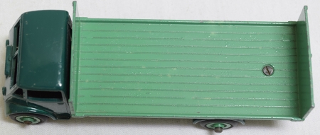 Dinky DINKY #513 GUY FLAT TRUCK W/ TAILBOARD, DK GREEN/MID-GREEN-VG/EXC, FAIR/GOOD BOX