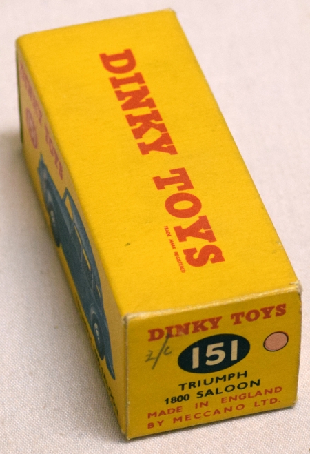 Dinky DINKY #151 TRIUMPH 1800 SALOON, FAWN BODY, GREEN HUBS, NEAR-MINT MODEL/ORIG BOX!
