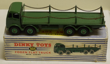 Dinky DINKY 905 FODEN FLAT TRUCK WITH CHAINS, NEAR-MINT MODEL W/ VG+ BOX!