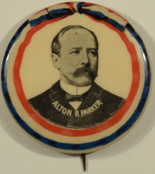 Pre-1920 ALTON PARKER 1904 1 1/4″ CELLULOID PICTORIAL CAMPAIGN BUTTON-GRAPHIC & NEAR-MINT