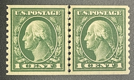 Postage SCOTT #443 JOINED LINE PAIR, MOG, H, VF, A SCARCE & NEARLY SUPERB PAIR, CAT $155