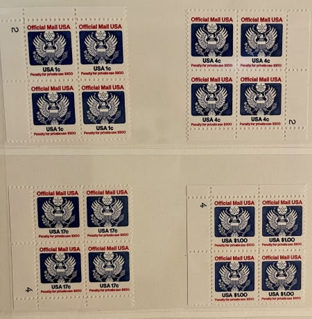 Official Stamps SCOTT #O-127 TO O-135, POST OFFICE FRESH PLATE BLOCKS/STRIPS (8), MOGNH-CAT $140