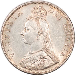 World Certified Coins 1890 GREAT BRITAIN DOUBLE FLORIN KM-763 HIGH GRADE, VIRTUALLY UNCIRCULATED TOUGH