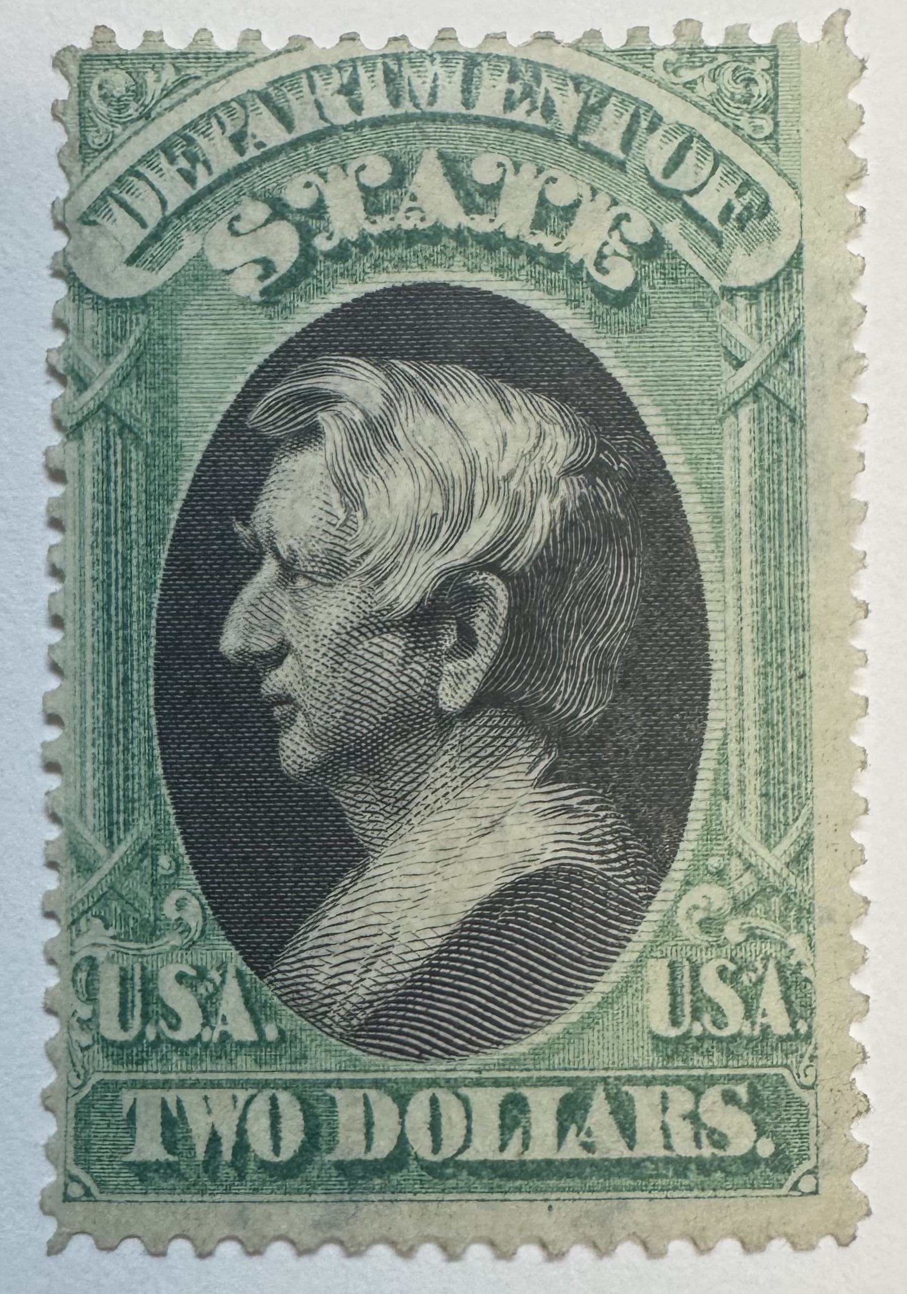 Official Stamps SCOTT #O-68 $2 GREEN/BLACK, STATE DEPT, MDOG (ADHERENCES), AVG/FINE-CAT $1750 Official Stamps SCOTT #O-68 $2 GREEN/BLACK, STATE DEPT, MDOG (ADHERENCES), AVG/FINE-CAT $1750