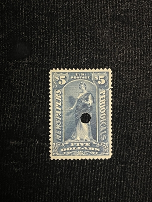 U.S. Stamps SCOTT #PR-121 $5 PERIODICAL, HOLE CANCELLED, VF CENTERING, CATALOG $175