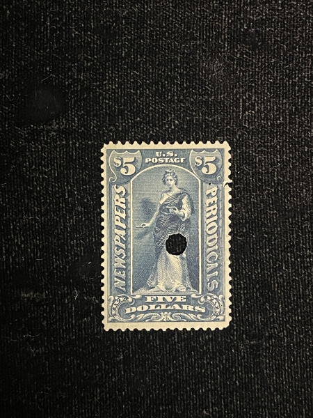 Newspaper & Periodical Stamps SCOTT #PR-121 $5 PERIODICAL, HOLE CANCELLED, VF CENTERING, CATALOG $175