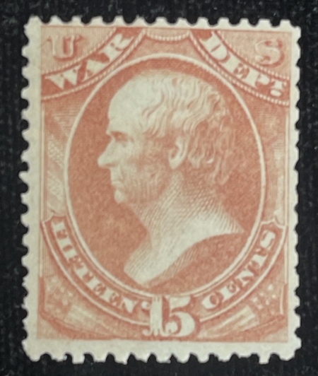 Official Stamps SCOTT #O-90 15c ROSE WAR DEPT, MOGH, SLIGHTLY TRIMMED RH PERFS, abt FINE-CAT $85