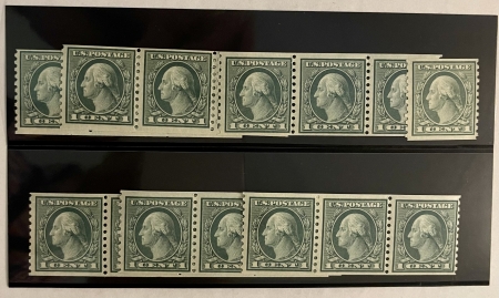 Postage SCOTT #490 1c GREEN COIL, SELECTION OF 7 PAIRS & 6 SINGLES (20)-MOGNH, PO FRESH