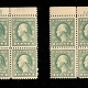 Postage SCOTT #498 1c GREEN, PLATE BLOCKS (2), MOGNH, P.O. FRESH & VF+, CAT $70