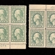 Postage SCOTT #498 PLATE BLOCKS (2), 1c GREEN, MOGNH, PO FRESH & VF+, CAT $70