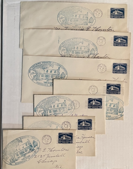 First Day Covers COLLECTION OF 28 WASHINGTON BIRTHPLACE COVERS W/ SPECIAL 2-22-32 BIRTHDAY CANCEL