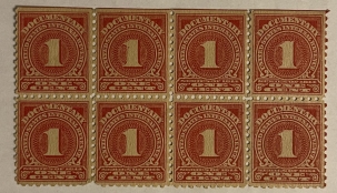 U.S. Stamps SCOTT #R-196 1c ROSE, DOCUMENTARY, BLOCK OF 8, MOG-NH, UNUSUAL MUTIPLE-CAT $30