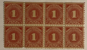 U.S. Stamps SCOTT #R-196 1c ROSE, DOCUMENTARY, BLOCK OF 8, MOG-NH, UNUSUAL MUTIPLE-CAT $30