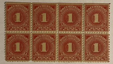 U.S. Stamps SCOTT #R-196 1c ROSE, DOCUMENTARY, BLOCK OF 8, MOG-NH, UNUSUAL MUTIPLE-CAT $30