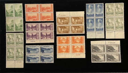 Postage SCOTT #740-748 1c-9c NATIONAL PARKS, BLOCKS OF 4 (2-8c BLOCKS), MOG-NH, CAT $51+