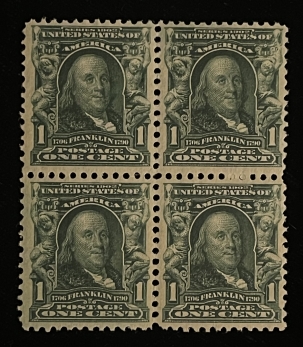 Postage SCOTT #300, 1c BLUE-GREEN, BLOCK OF 4, MOG-NH, abt VF, SATURATED COLOR, PO FRESH