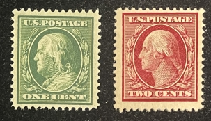 Postage SCOTT #331 & 332, 1c GREEN, 2c CARMINE, MOG-NH, PO FRESH & VF/VF+-CAT $31