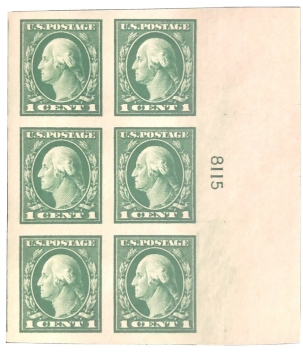 Postage SCOTT #481 1c GREEN, PLATE BLOCK, XF, MOG, NH, CAT $45, PO FRESH-APS MEMBER