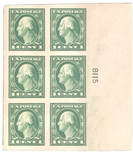 Postage SCOTT #481 1c GREEN, PLATE BLOCK, XF, MOG, NH, CAT $45, PO FRESH-APS MEMBER