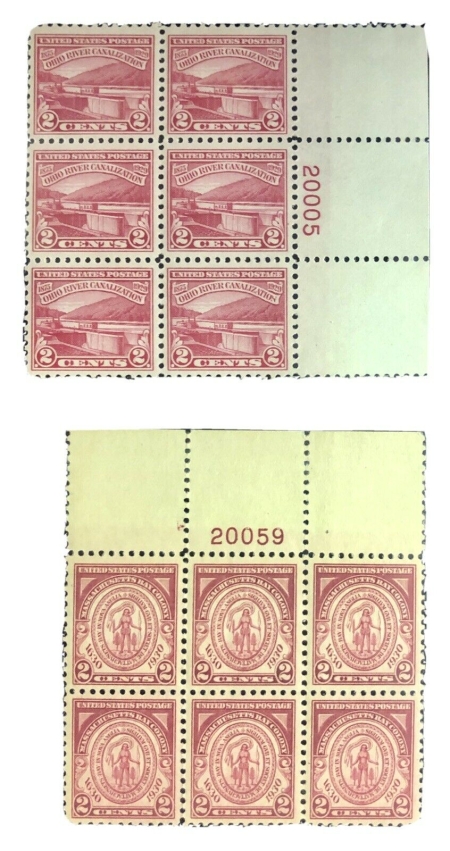 Postage SCOTT #681-682 2c RED, PLATE BLOCKS (2), VF+, MOG, NH, CAT $46 – APS MEMBER