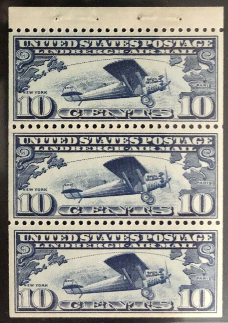 Air Post Stamps SCOTT #C-10, BOOKLET PANE OF 3, VF+, MOG NH, CAT $110, A BEAUTY! -APS MEMBER