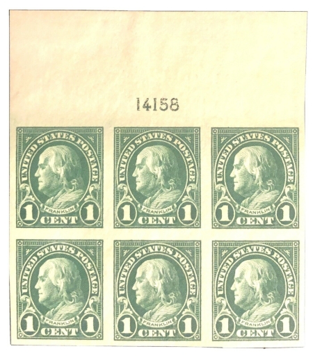 Postage SCOTT #575 1c GREEN PLATE BLOCK, VF, MOG, VLH, CAT $80, PO FRESH-APS MEMBER