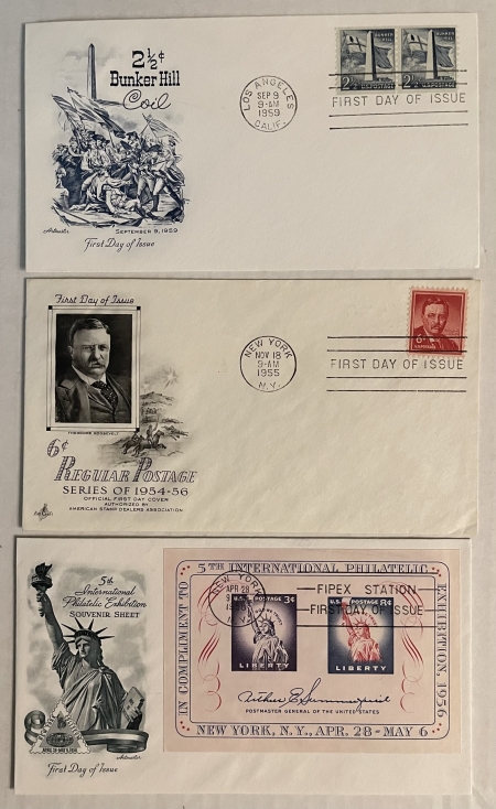First Day Covers FDC LOT 1c-$5 LIBERTY ISSUE, 11 DIFF, NICE CACHETS, $1 & $5 UNADDRESSED-CAT $87+
