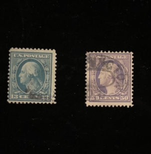 Postage SCOTT #339, #341, 13c, BLUE-GREEN, 50c, VIOLET, USED, FINE – CATALOG $37.50