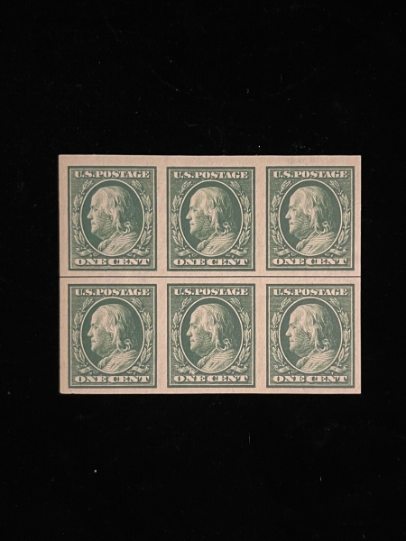 Postage SCOTT #383, 1c, GREEN, SLWM, MOG-NH, VF+, LINE BLOCK OF 6 – CATALOG VALUE $30