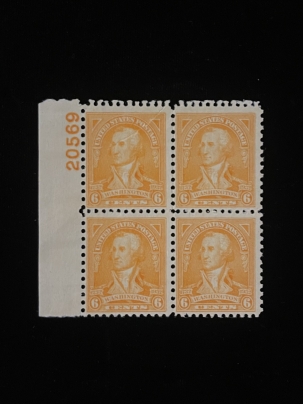 Postage SCOTT #711, PLATE BLOCK, 6c, RED-ORANGE, MOG-NH, FRESH! – CATALOG VALUE $70