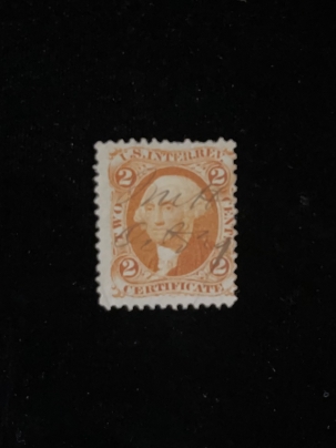 U.S. Stamps SCOTT #R-8c, 2c, ORANGE, CERTIFICATE, USED, AVG CENTERING – CATALOG VALUE $45