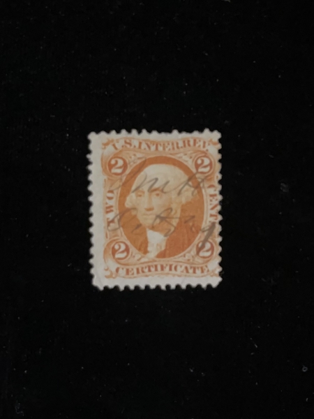 U.S. Stamps SCOTT #R-8c, 2c, ORANGE, CERTIFICATE, USED, AVG CENTERING – CATALOG VALUE $45