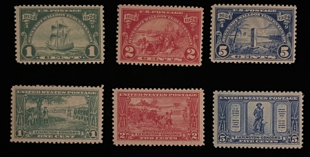 Postage SCOTT #614-619, 1c-5c HUGHNOT, 1c-5c LEXINGTON CONCORD, MOG-NH, VF – CATALOG $75