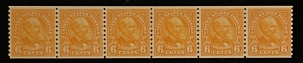 Postage SCOTT #723, LINE PAIR, 6c, DEEP ORANGE, MOG-NH, VERY FRESH STRIP – CATALOG $147