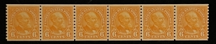 Postage SCOTT #723, LINE PAIR, 6c, DEEP ORANGE, MOG-NH, VERY FRESH STRIP – CATALOG $147