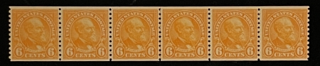 Postage SCOTT #723, LINE PAIR, 6c, DEEP ORANGE, MOG-NH, VERY FRESH STRIP – CATALOG $147