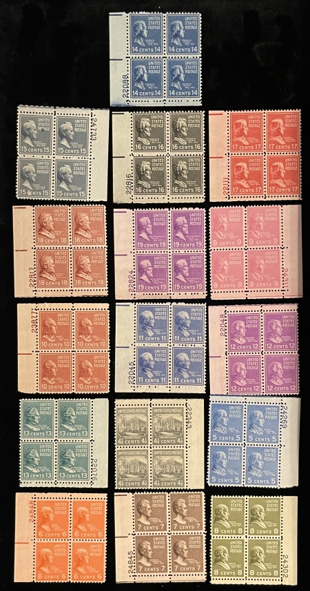 Postage SCOTT #809-824 PB, 4 1/2c-19c, PREXIES COMPLETE, MOG-NH, VF & FRESH! – CAT $61