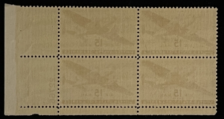 Air Post Stamps SCOTT #C-28 PLATE BLOCK, 15c, BROWN-CARMINE, MOG-NH, VF-FRESH! – CATALOG $30