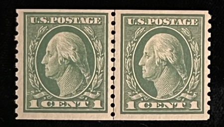 Postage SCOTT #443, 1c, GREEN, MOG-H, VF, LINE PAIR – CATALOG VALUE $155