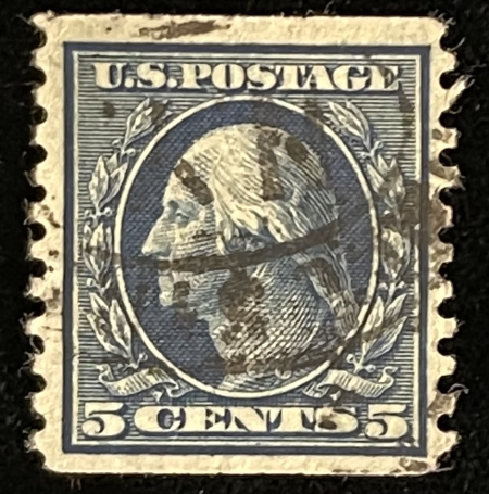 Postage SCOTT #458, 5c, BLUE, PERF 10 VERTICALLY, USED, VF CENTERING – CATALOG VALUE $30