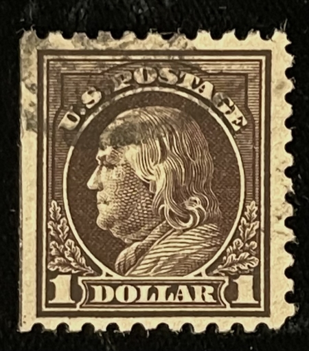 Postage SCOTT #478, $1, VIOLET-BLACK, USED, VF CENTERING, SE ON LEFT – CATALOG $27.50