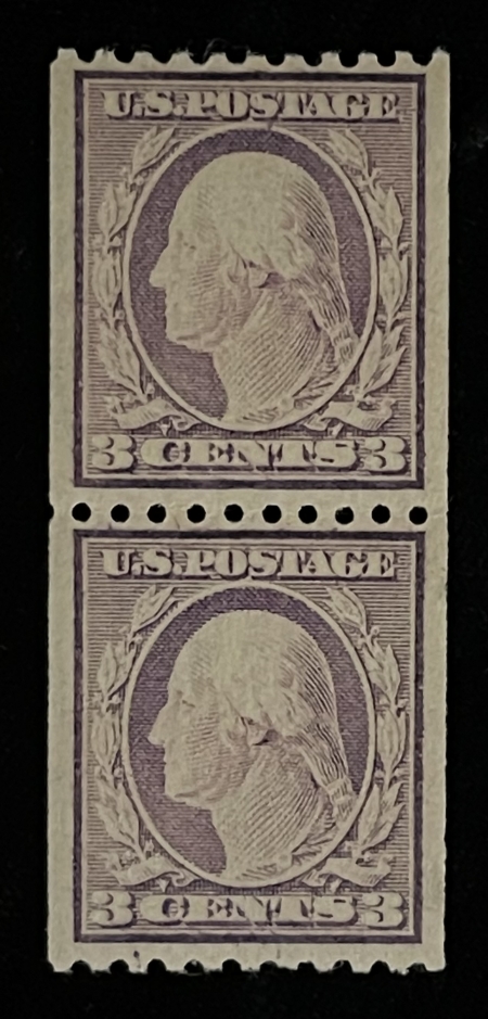 Postage SCOTT #488, 3c LIGHT VIOLET, TY I PAIR, MOG-NH, VF-FRESH – CATALOG VALUE $22.50