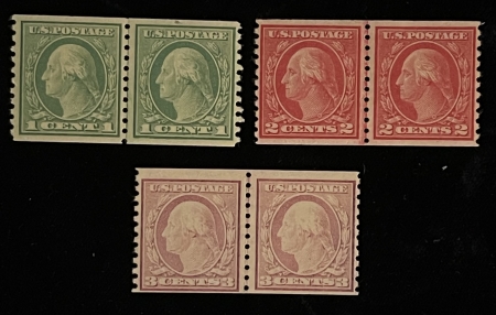 Postage SCOTT #490,492,493, 1c GREEN, 2c CARMINE, 3c LT VIOLET, MOG-NH – CATALOG $172