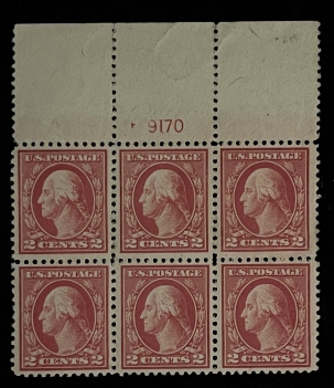 Postage SCOTT #499 PLATE BLOCK, 2c, RED, MOG-NH, VF+ & FRESH – CATALOG VALUE $35